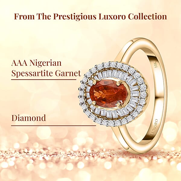 Shop Lc Luxoro AAA Nigerian Spessartite Garnet And Diamond 1.55 Ctw Double Halo Ring In 10K Yellow Gold