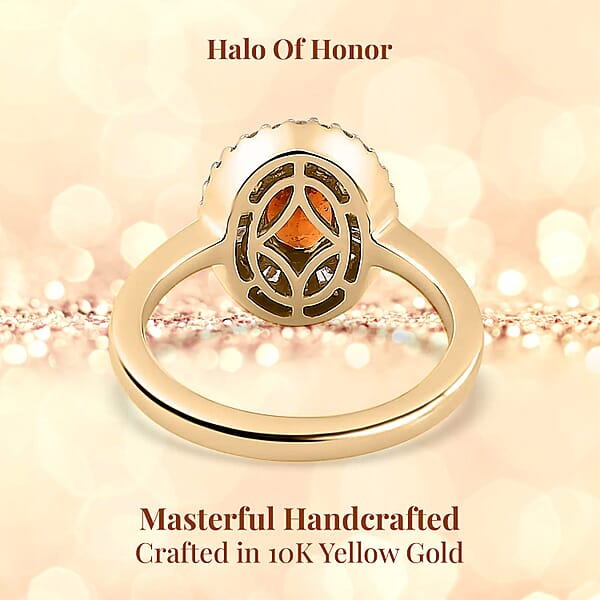 Shop Lc Luxoro AAA Nigerian Spessartite Garnet And Diamond 1.55 Ctw Double Halo Ring In 10K Yellow Gold