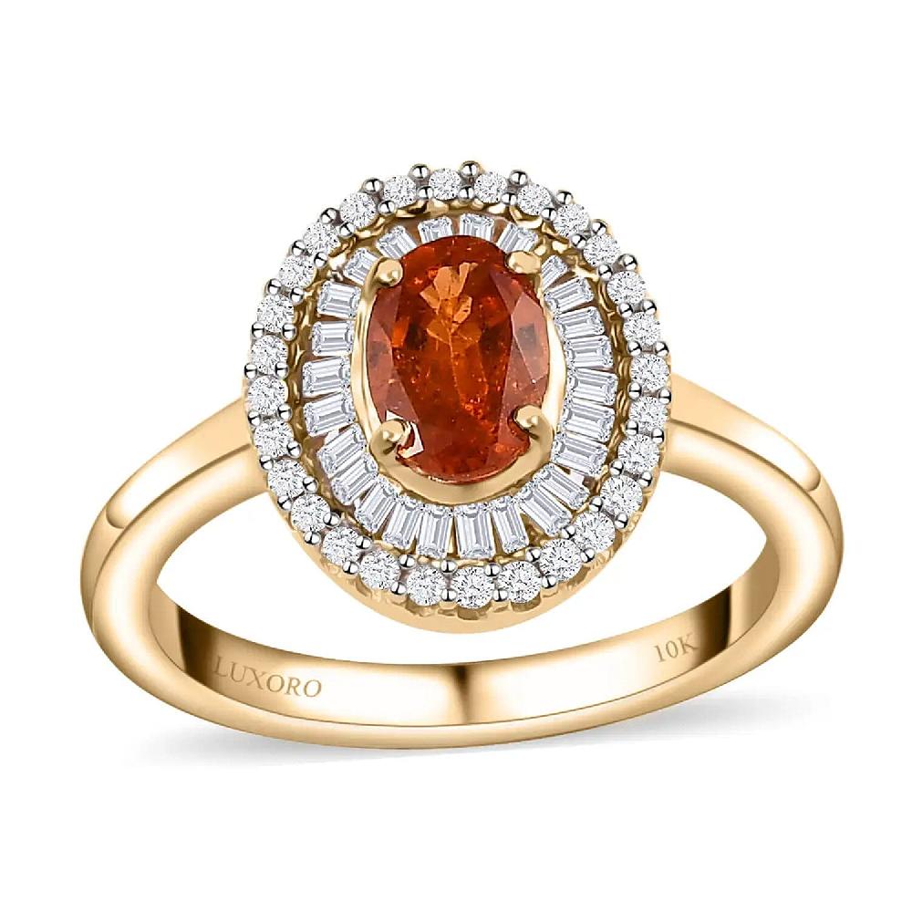 shop lc Luxoro AAA Nigerian Spessartite Garnet and Diamond 1.55 ctw Double Halo Ring in 10K Yellow Gold