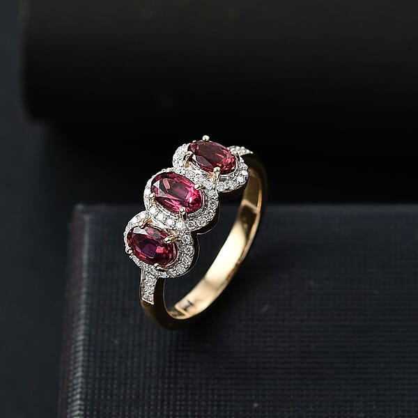 Shop Lc Luxoro AAA Ouro Fino Rubellite And Diamond I2 2.00 Ctw Ring In 14K Yellow Gold 4.04 Grams