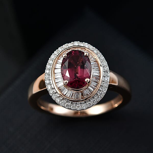 Shop Lc Luxoro AAA Ouro Fino Rubellite And G-H I2 Diamond 1.90 Ctw Double Halo Ring In 10K Rose Gold 4.25 Grams
