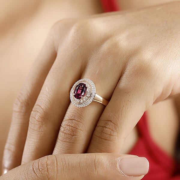 Shop Lc Luxoro AAA Ouro Fino Rubellite And G-H I2 Diamond 1.90 Ctw Double Halo Ring In 10K Rose Gold 4.25 Grams