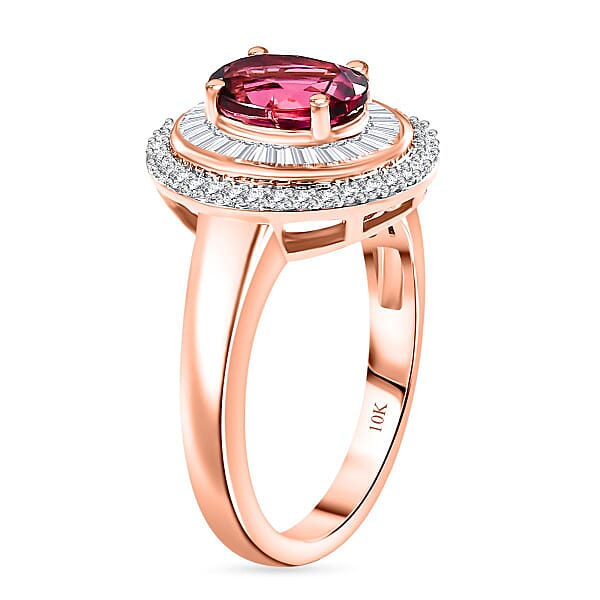 Shop Lc Luxoro AAA Ouro Fino Rubellite And G-H I2 Diamond 1.90 Ctw Double Halo Ring In 10K Rose Gold 4.25 Grams