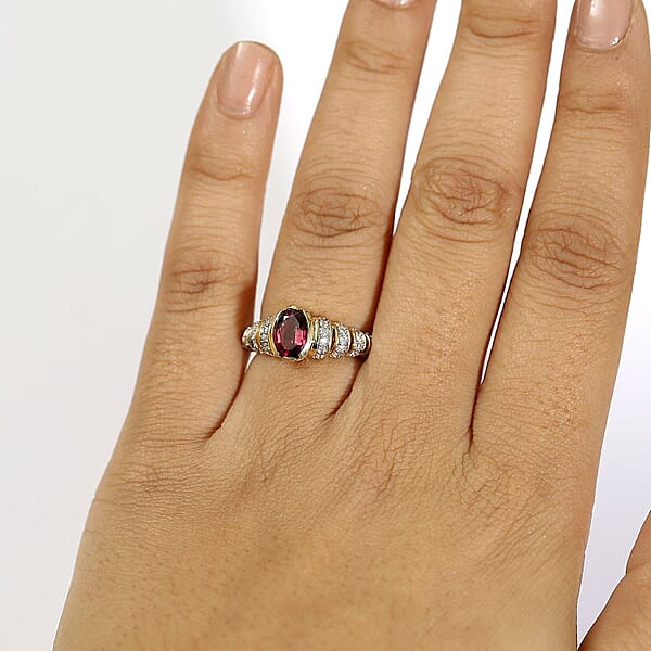 Shop Lc Luxoro AAA Ouro Fino Rubellite And G-H I2 Diamond 1.60 Ctw Ring In 10K Yellow Gold