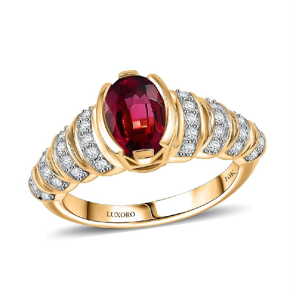 shop lc Luxoro AAA Ouro Fino Rubellite and G-H I2 Diamond 1.60 ctw Ring in 10K Yellow Gold
