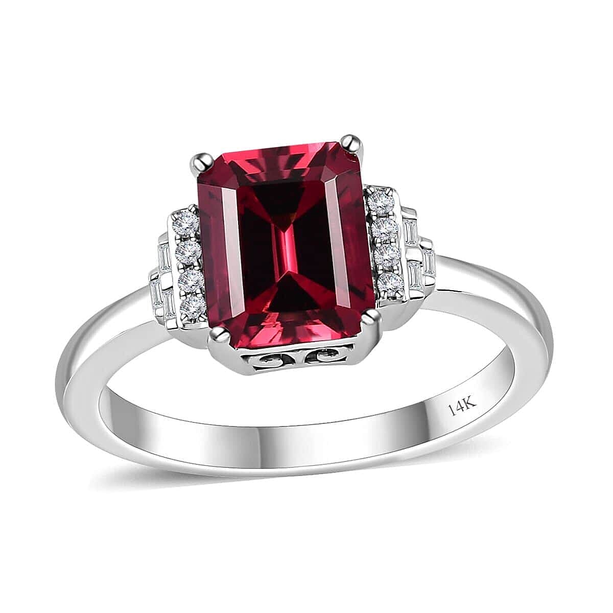 shop lc Luxoro AAA Ouro Fino Rubellite and G-H I2 Diamond 2.90 ctw Ring in 14K White Gold