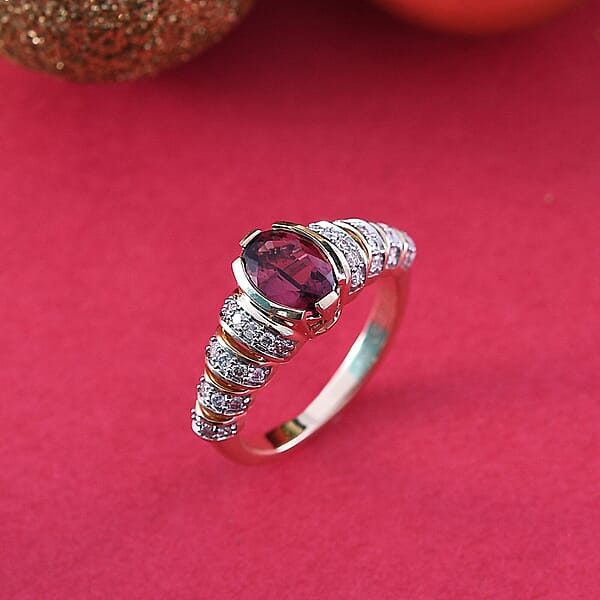 Shop Lc Luxoro AAA Ouro Fino Rubellite And G-H I2 Diamond 1.60 Ctw Ring In 10K Yellow Gold