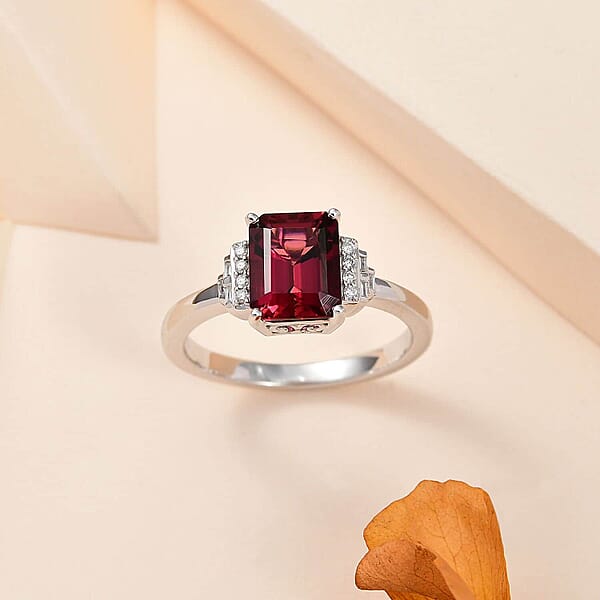 Shop Lc Luxoro AAA Ouro Fino Rubellite And G-H I2 Diamond 2.90 Ctw Ring In 14K White Gold