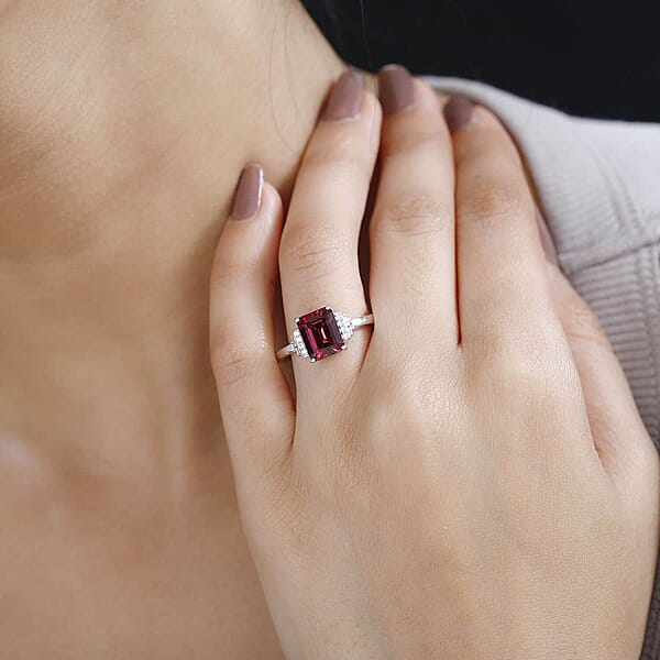 Shop Lc Luxoro AAA Ouro Fino Rubellite And G-H I2 Diamond 2.90 Ctw Ring In 14K White Gold