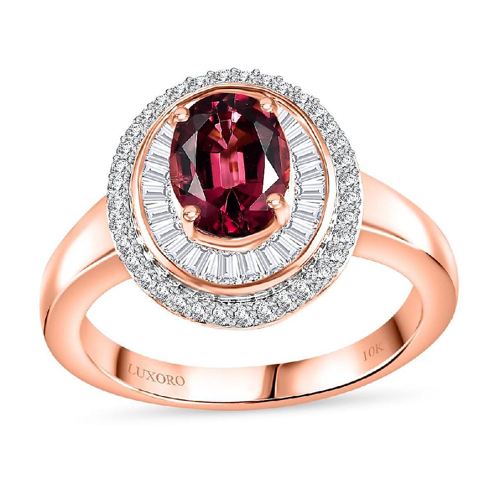 shop lc Luxoro AAA Ouro Fino Rubellite and G-H I2 Diamond 1.90 ctw Double Halo Ring in 10K Rose Gold 4.25 Grams