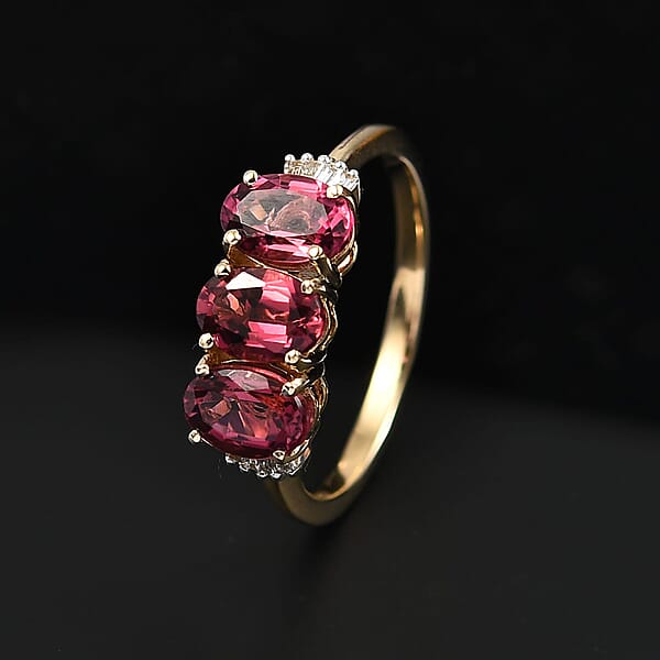 Shop Lc Luxoro AAA Ouro Fino Rubellite And G-H SI Diamond 2.00 Ctw Trilogy Ring In 14K Yellow Gold