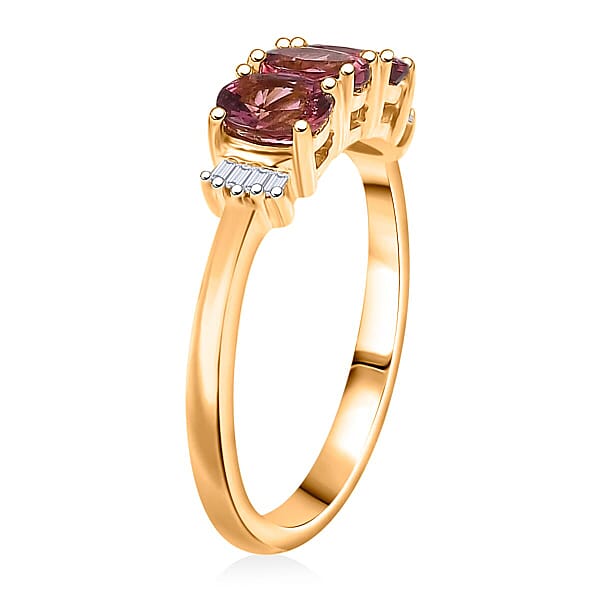 Shop Lc Luxoro AAA Ouro Fino Rubellite And G-H SI Diamond 2.00 Ctw Trilogy Ring In 14K Yellow Gold
