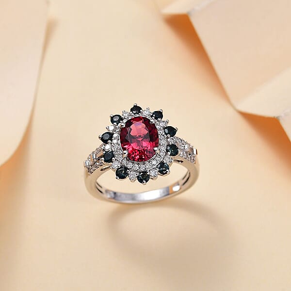 Shop Lc Luxoro AAA Ouro Fino Rubellite Indicolite Diamond Floral Ring In 14K White Gold 2.78 Ctw