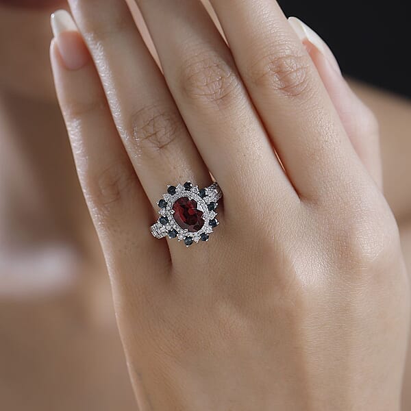 Shop Lc Luxoro AAA Ouro Fino Rubellite Indicolite Diamond Floral Ring In 14K White Gold 2.78 Ctw