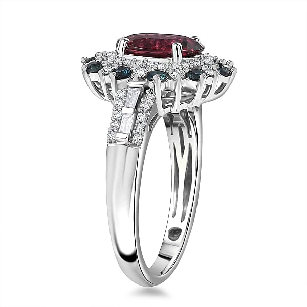 Shop Lc Luxoro AAA Ouro Fino Rubellite Indicolite Diamond Floral Ring In 14K White Gold 2.78 Ctw
