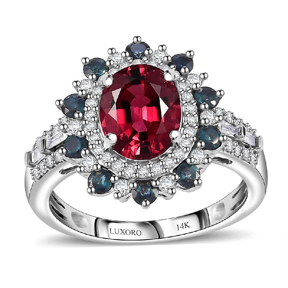 shop lc Luxoro AAA Ouro Fino Rubellite Indicolite Diamond Floral Ring in 14K White Gold 2.78 ctw
