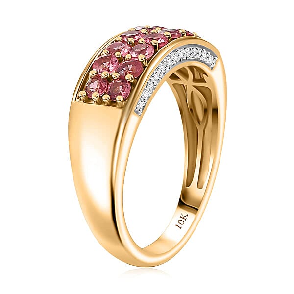 Shop Lc Luxoro AAA Padparadscha Spinel Diamond Double Row Ring In 10K Yellow Gold 1.40 Ctw