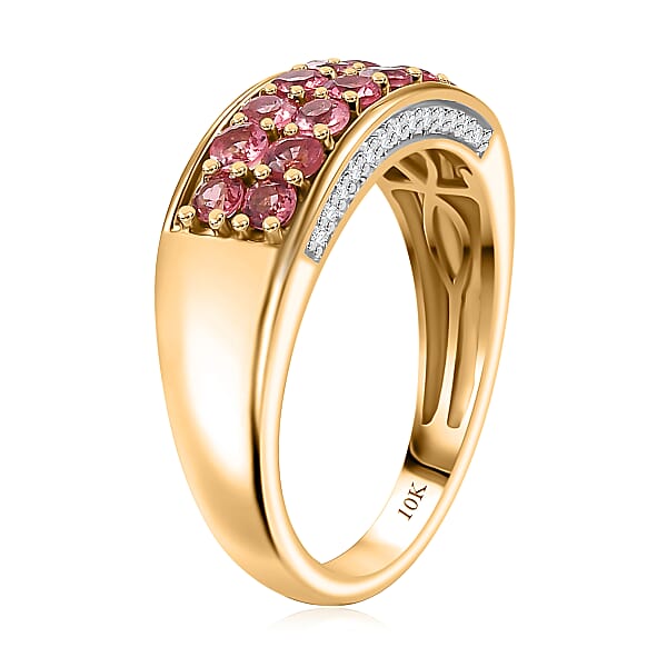 Shop Lc Luxoro AAA Padparadscha Spinel Diamond Double Row Ring In 10K Yellow Gold 1.40 Ctw