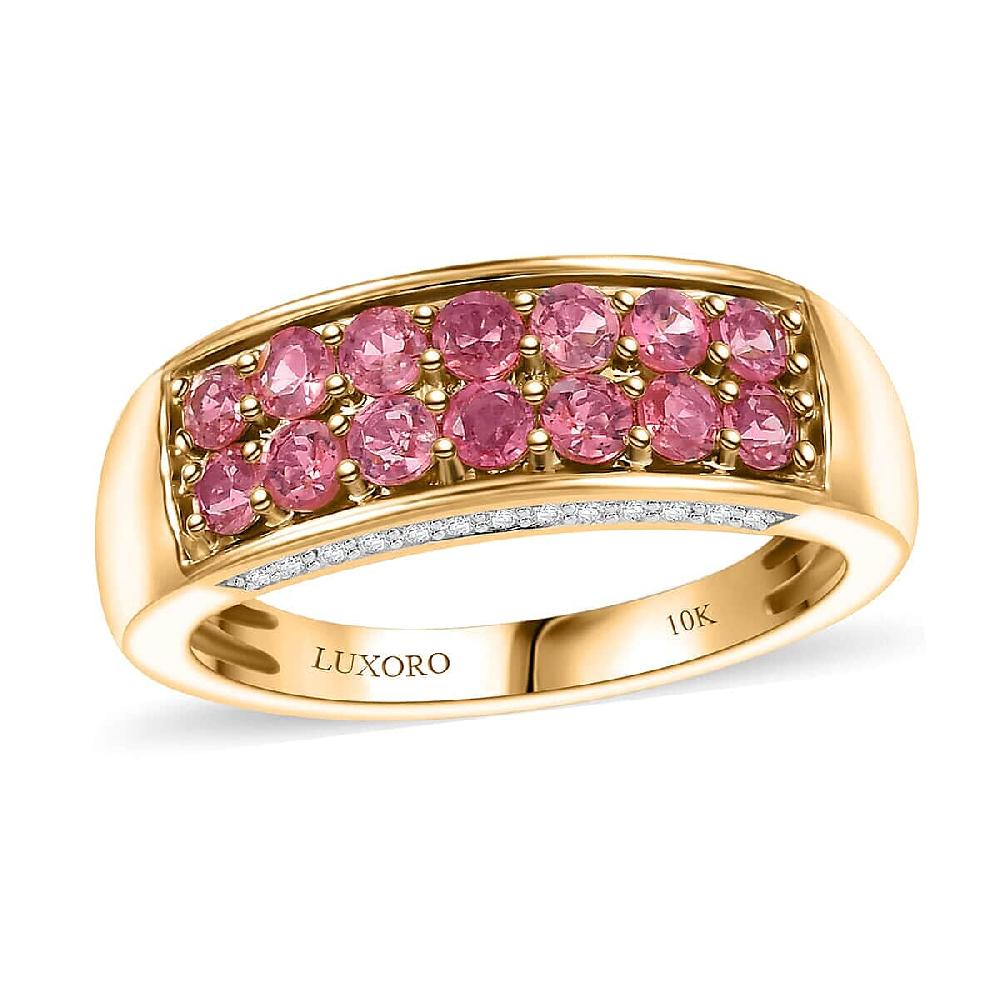 shop lc Luxoro AAA Padparadscha Spinel Diamond Double Row Ring in 10K Yellow Gold 1.40 ctw