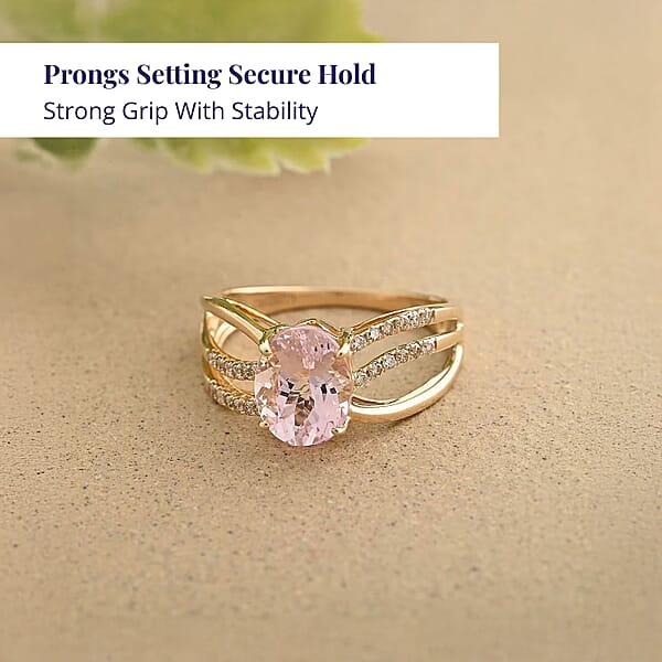 Shop Lc Luxoro AAA Palmeiras Pink Morganite And G-H I2 Diamond 1.90 Ctw Ring In 14K Yellow Gold