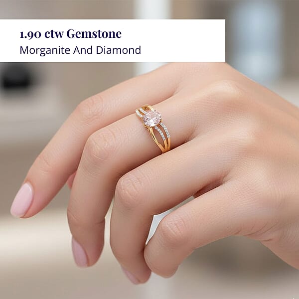 Shop Lc Luxoro AAA Palmeiras Pink Morganite And G-H I2 Diamond 1.90 Ctw Ring In 14K Yellow Gold