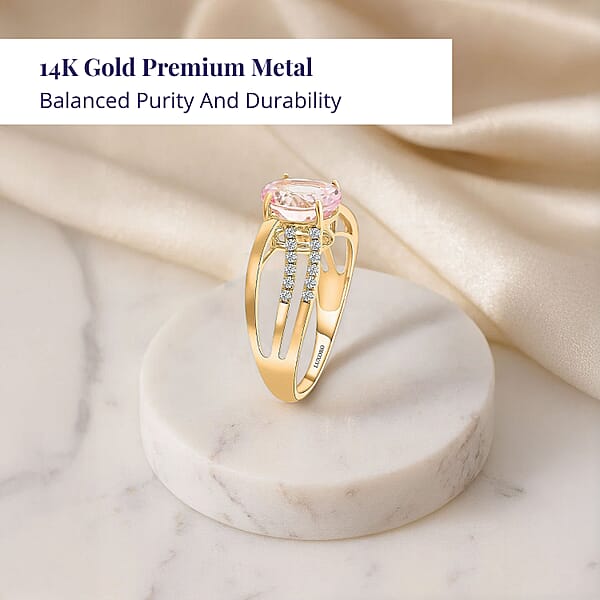 Shop Lc Luxoro AAA Palmeiras Pink Morganite And G-H I2 Diamond 1.90 Ctw Ring In 14K Yellow Gold