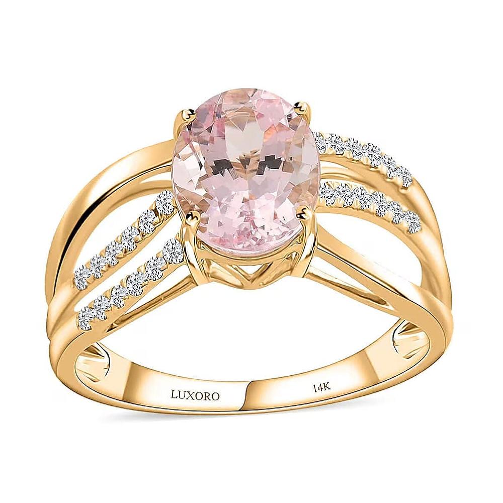 shop lc Luxoro AAA Palmeiras Pink Morganite and G-H I2 Diamond 1.90 ctw Ring in 14K Yellow Gold