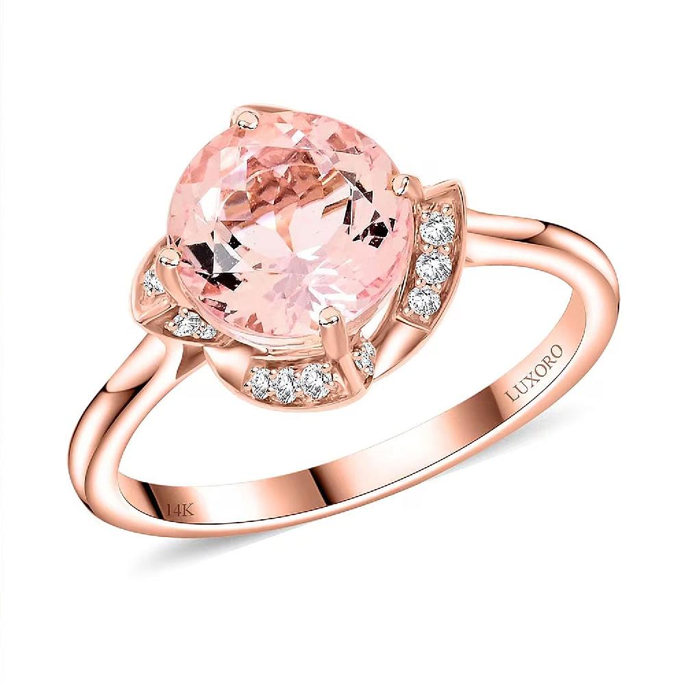 shop lc Luxoro AAA Palmeiras Pink Morganite and I2 Diamond 1.85 ctw Ring in 14K Rose Gold