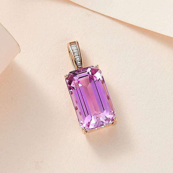 Shop Lc Luxoro AAA Patroke Kunzite 9.05 Ctw And G-H SI Diamond Pendant In 14K Rose Gold