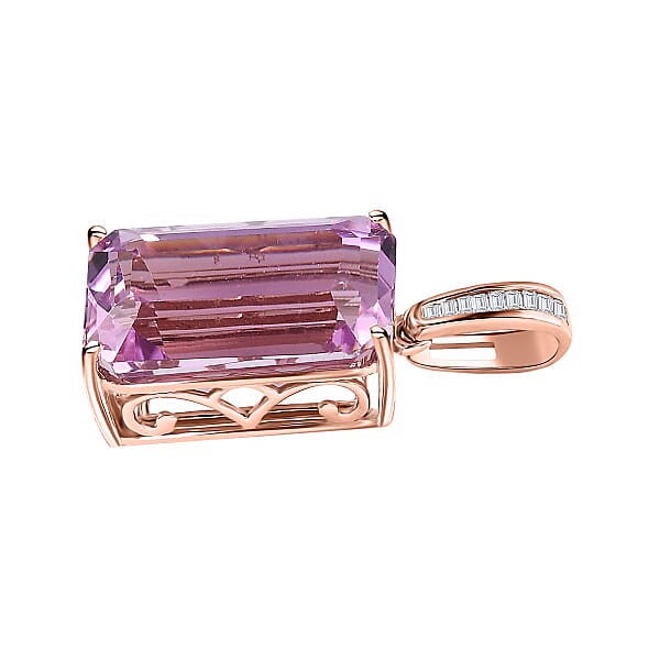 Shop Lc Luxoro AAA Patroke Kunzite 9.05 Ctw And G-H SI Diamond Pendant In 14K Rose Gold
