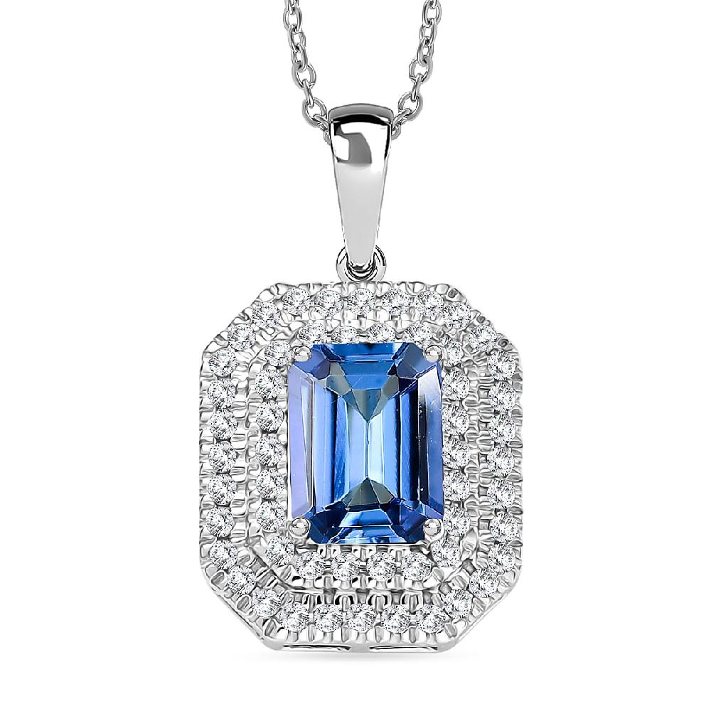 shop lc Luxoro AAA Peacock Tanzanite and Diamond I2 2.00 ctw Twilight Grace Pendant Necklace in 10K White Gold 4.25 Grams 20 Inches