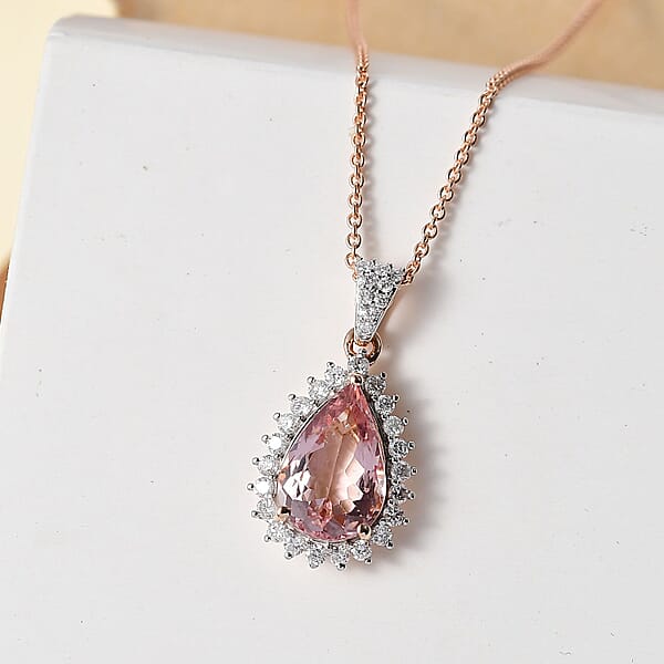 Shop Lc Luxoro AAA Pink Morganite And Diamond 3.05 Ctw G-H I2 Pendant Necklace In 14K Rose Gold 18 Inches