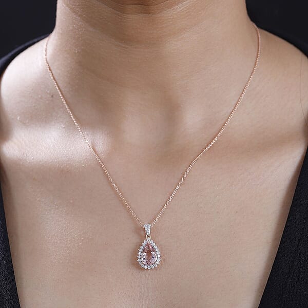 Shop Lc Luxoro AAA Pink Morganite And Diamond 3.05 Ctw G-H I2 Pendant Necklace In 14K Rose Gold 18 Inches