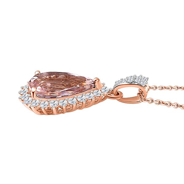 Shop Lc Luxoro AAA Pink Morganite And Diamond 3.05 Ctw G-H I2 Pendant Necklace In 14K Rose Gold 18 Inches