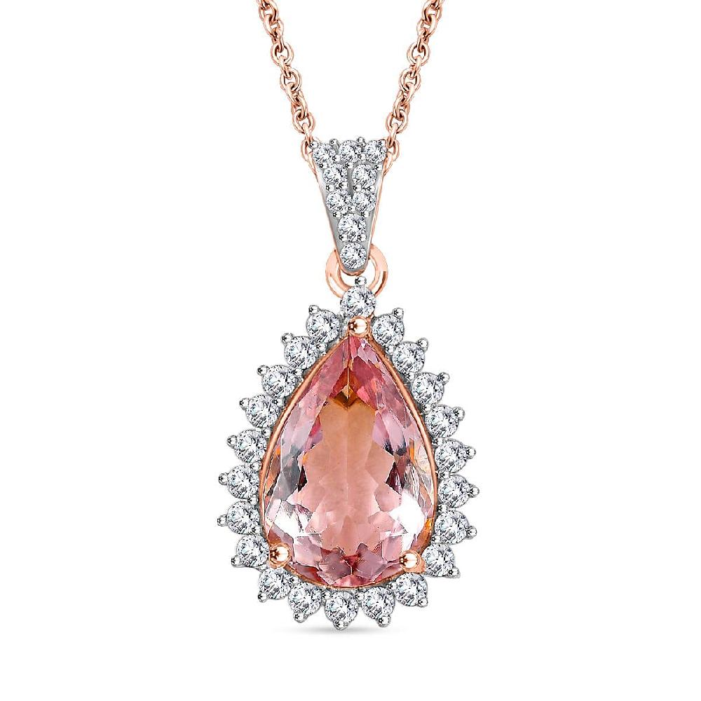 shop lc Luxoro AAA Pink Morganite and Diamond 3.05 ctw G-H I2 Pendant Necklace in 14K Rose Gold 18 Inches