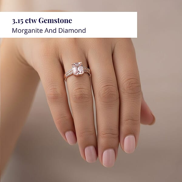 Shop Lc Luxoro AAA Pink Morganite And G-H I2 Diamond 3.15 Ctw Ring In 14K Rose Gold