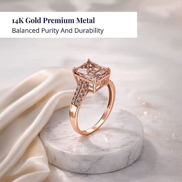 Shop Lc Luxoro AAA Pink Morganite And G-H I2 Diamond 3.15 Ctw Ring In 14K Rose Gold