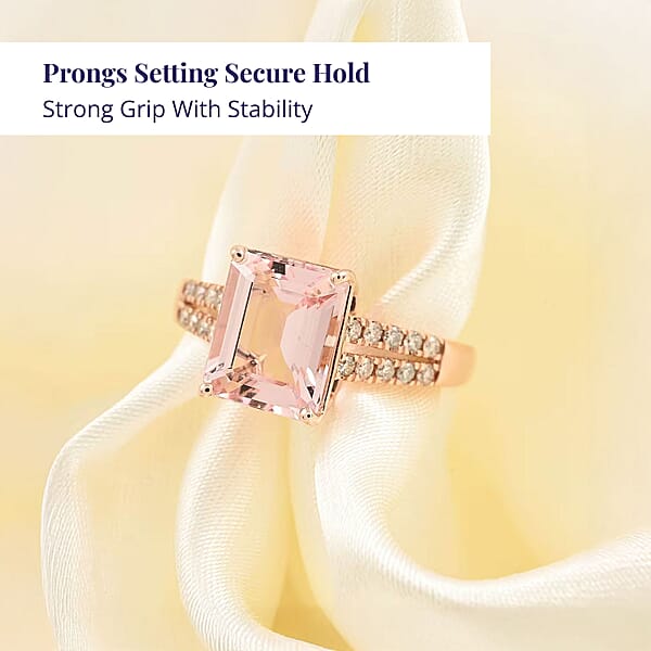 Shop Lc Luxoro AAA Pink Morganite And G-H I2 Diamond 3.15 Ctw Ring In 14K Rose Gold