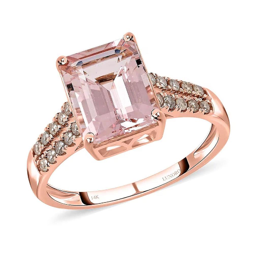 shop lc Luxoro AAA Pink Morganite and G-H I2 Diamond 3.15 ctw Ring in 14K Rose Gold