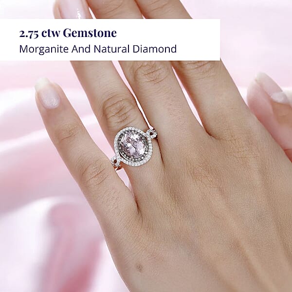Shop Lc Luxoro AAA Pink Morganite Natural Champagne And White Diamond Ring In 14K Rose Gold 2.75 Ctw