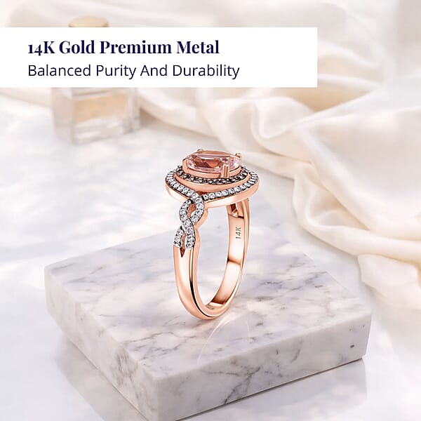 Shop Lc Luxoro AAA Pink Morganite Natural Champagne And White Diamond Ring In 14K Rose Gold 2.75 Ctw