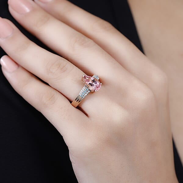 Shop Lc Luxoro AAA Pink Morganite Paraiba Tourmaline And G-H I2 Diamond 2.10 Ctw Ring In 14K Rose Gold 4.25 Grams