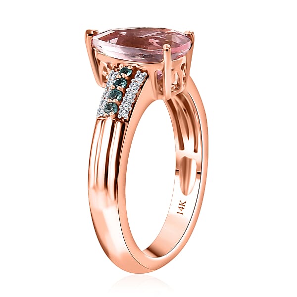 Shop Lc Luxoro AAA Pink Morganite Paraiba Tourmaline And G-H I2 Diamond 2.10 Ctw Ring In 14K Rose Gold 4.25 Grams