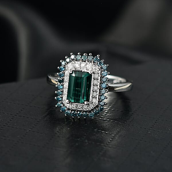 Shop Lc Luxoro AAA Pirineu Lagoon Tourmaline Blue Diamond Diamond (I2) Ring In 10K White Gold 2.20 Ctw