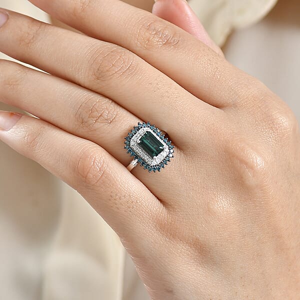 Shop Lc Luxoro AAA Pirineu Lagoon Tourmaline Blue Diamond Diamond (I2) Ring In 10K White Gold 2.20 Ctw