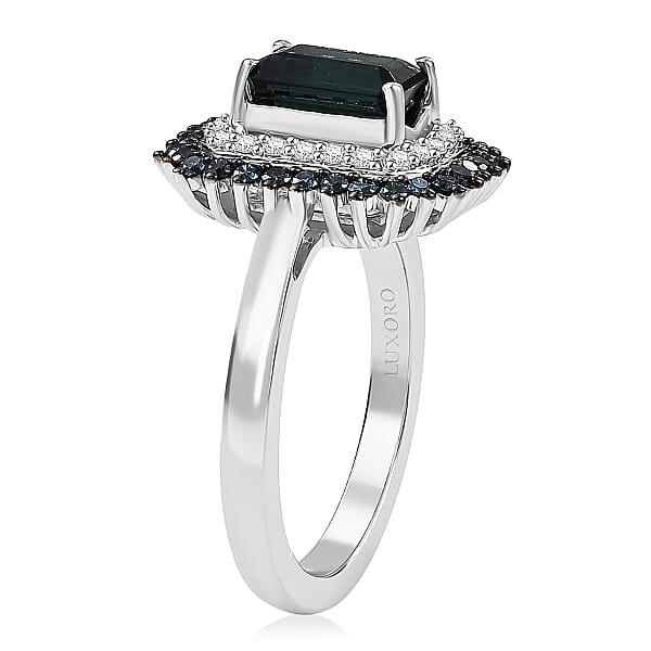 Shop Lc Luxoro AAA Pirineu Lagoon Tourmaline Blue Diamond Diamond (I2) Ring In 10K White Gold 2.20 Ctw