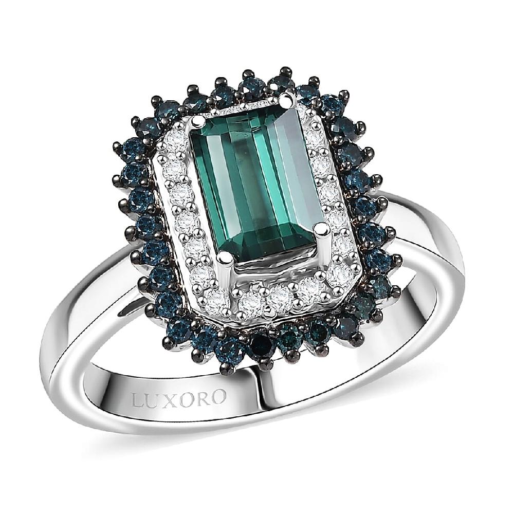 shop lc Luxoro AAA Pirineu Lagoon Tourmaline Blue Diamond Diamond (I2) Ring in 10K White Gold 2.20 ctw