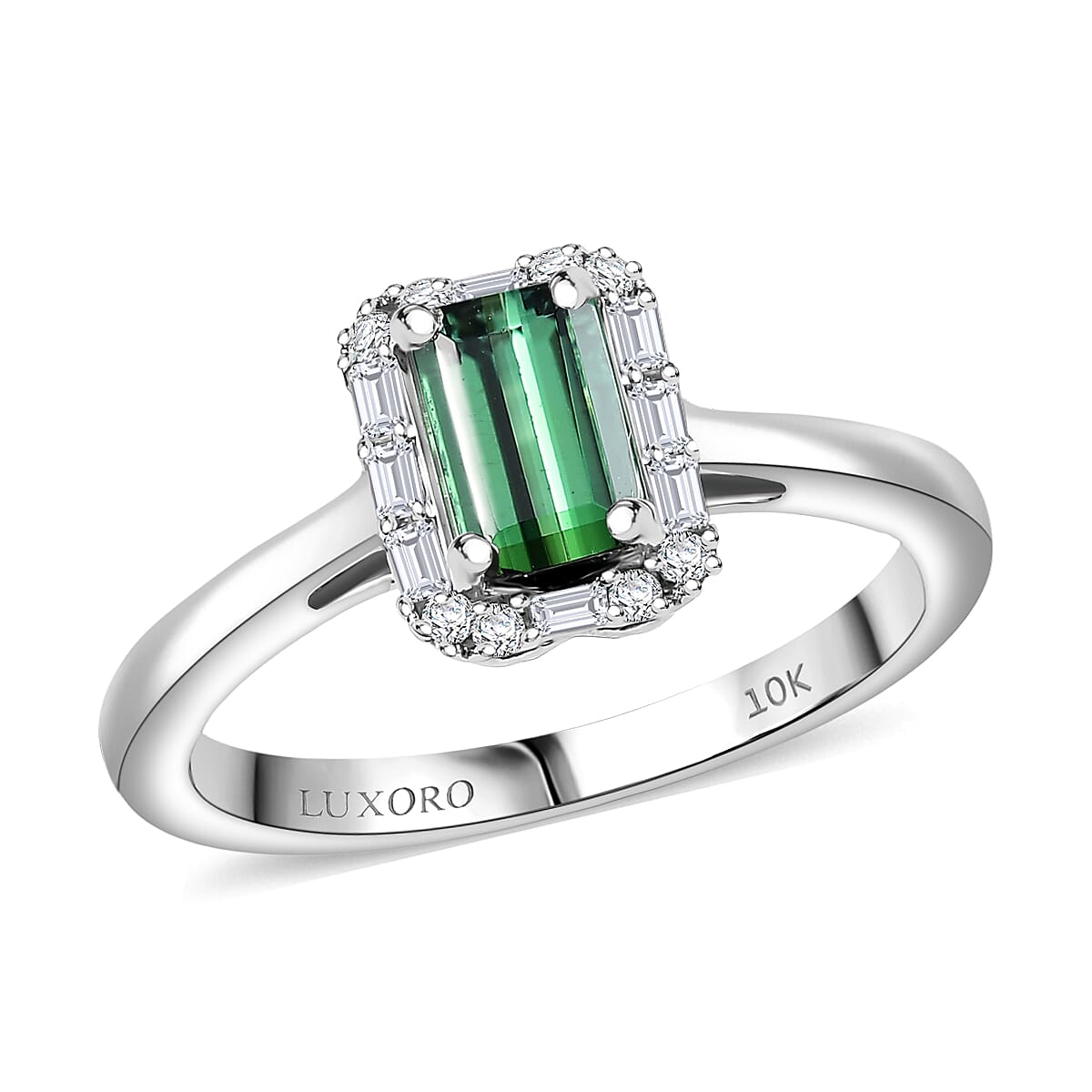 shop lc Luxoro AAA Pirineu Lagoon Tourmaline Diamond Ring in 10K White Gold 1.48 ctw