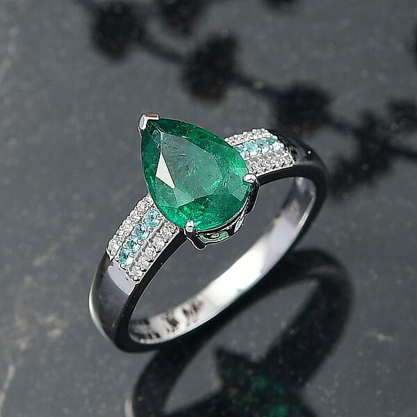Shop Lc Luxoro AAA Premium Emerald Paraiba Tourmaline And Diamond I2 2.40 Ctw Ring In 10K White Gold