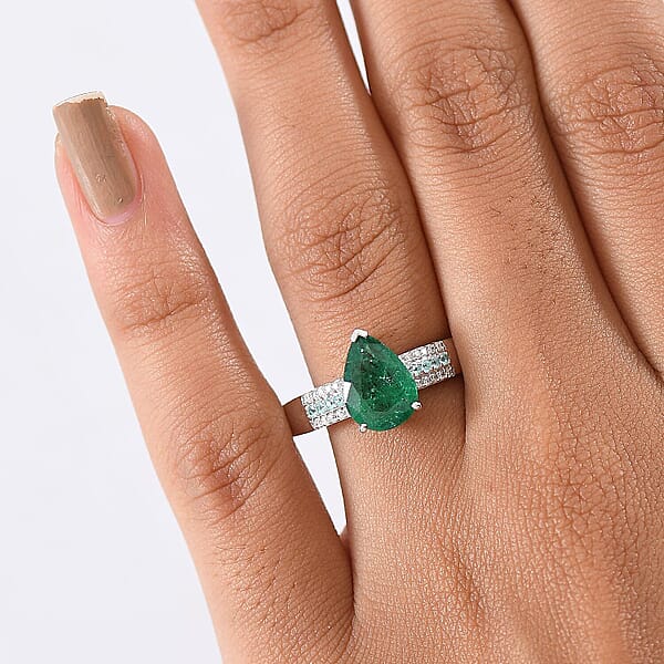 Shop Lc Luxoro AAA Premium Emerald Paraiba Tourmaline And Diamond I2 2.40 Ctw Ring In 10K White Gold